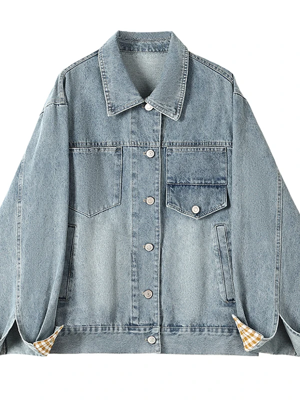 

Новая женская джинсовая куртка свободного кроя с эффектом похудения, весна-осень, в стиле кэжуал, с пэчворк-дизайном, универсальная, модная