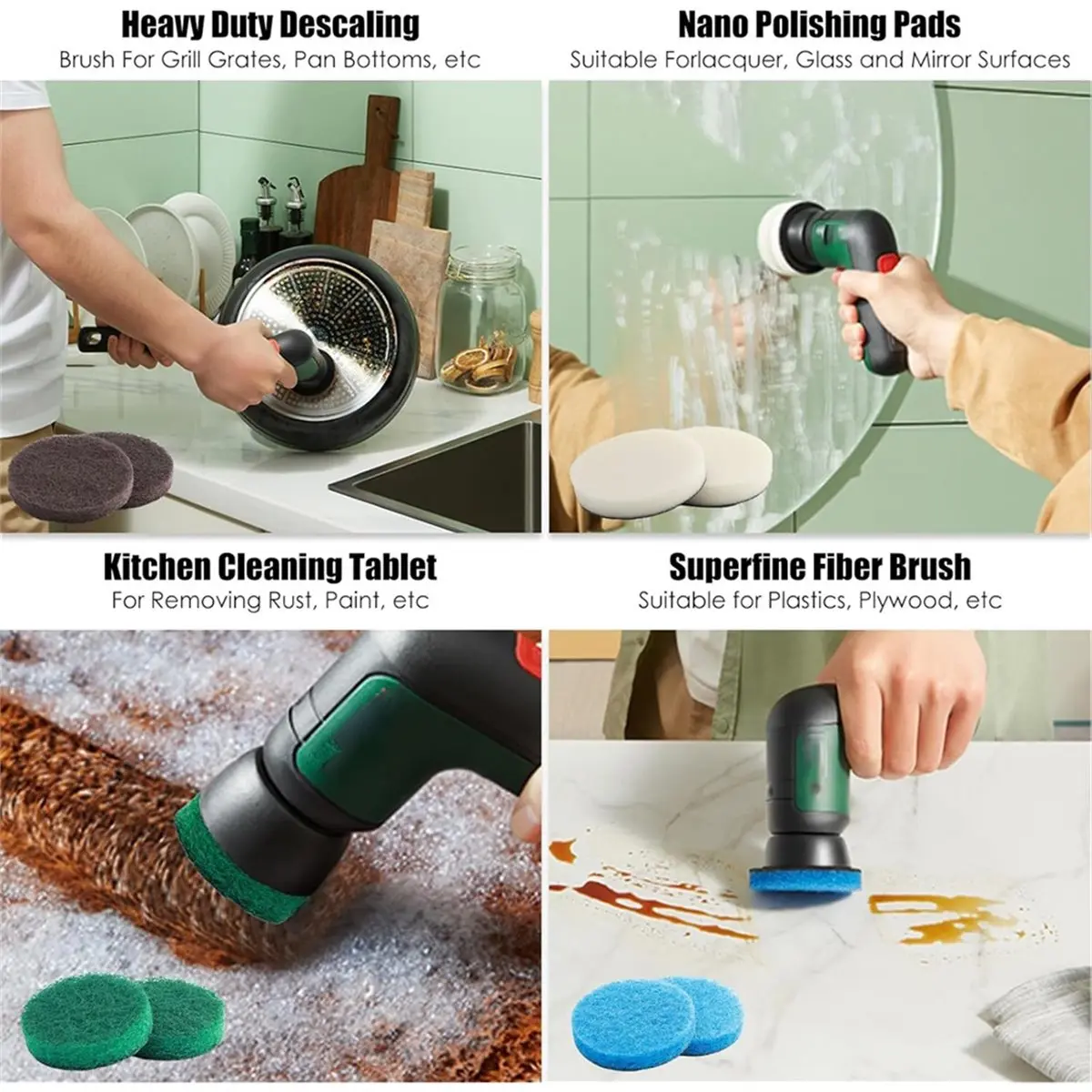 NEW Attachment for Universal Brush Pack of 30, Battery Cleaning Brush Pad with 5 Models for Home/Garden 6033 Cleaning