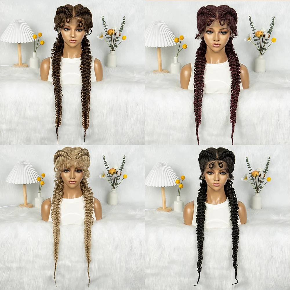 Twisted Braids Wig Synthetic Boxer Braided Wigs Lace Front Wig Loose Dutch Braids With Fishtails For African Women