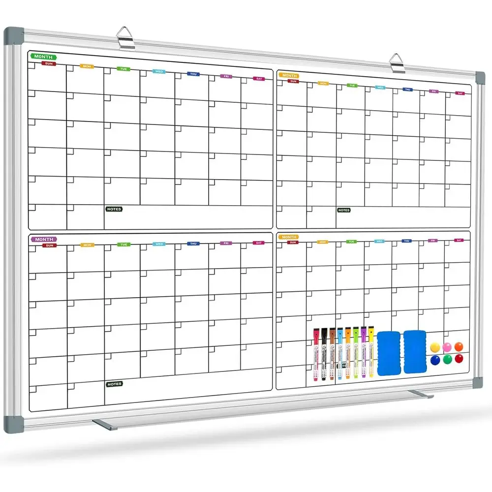 

48x36 Inch Magnetic Dry Erase Board Calendar, Wall-Mounted Planner for Home, Office, School, and Retail