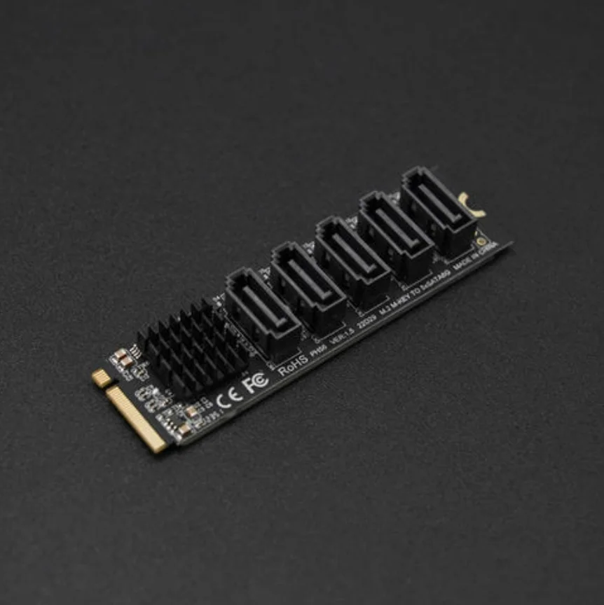 LattePanda Sigma M.2 to 5 Port SATA 3.0 Expansion Card, JMB585 Chip, Plug & Play, with LED & Heatsink, for Windows/Linux/MacOS