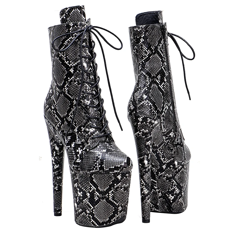 Leecabe   20CM/8inches Snake matte PU  exoticism Trend fashion High Heel platform stripper heel  Pole Dance boots