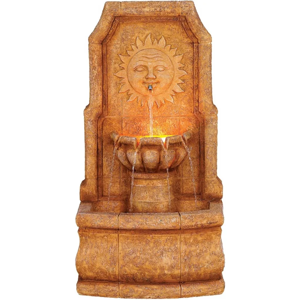 Sun Villa Rustic Happy Sun Face Outdoor Wall Tiered Water Fountain 37