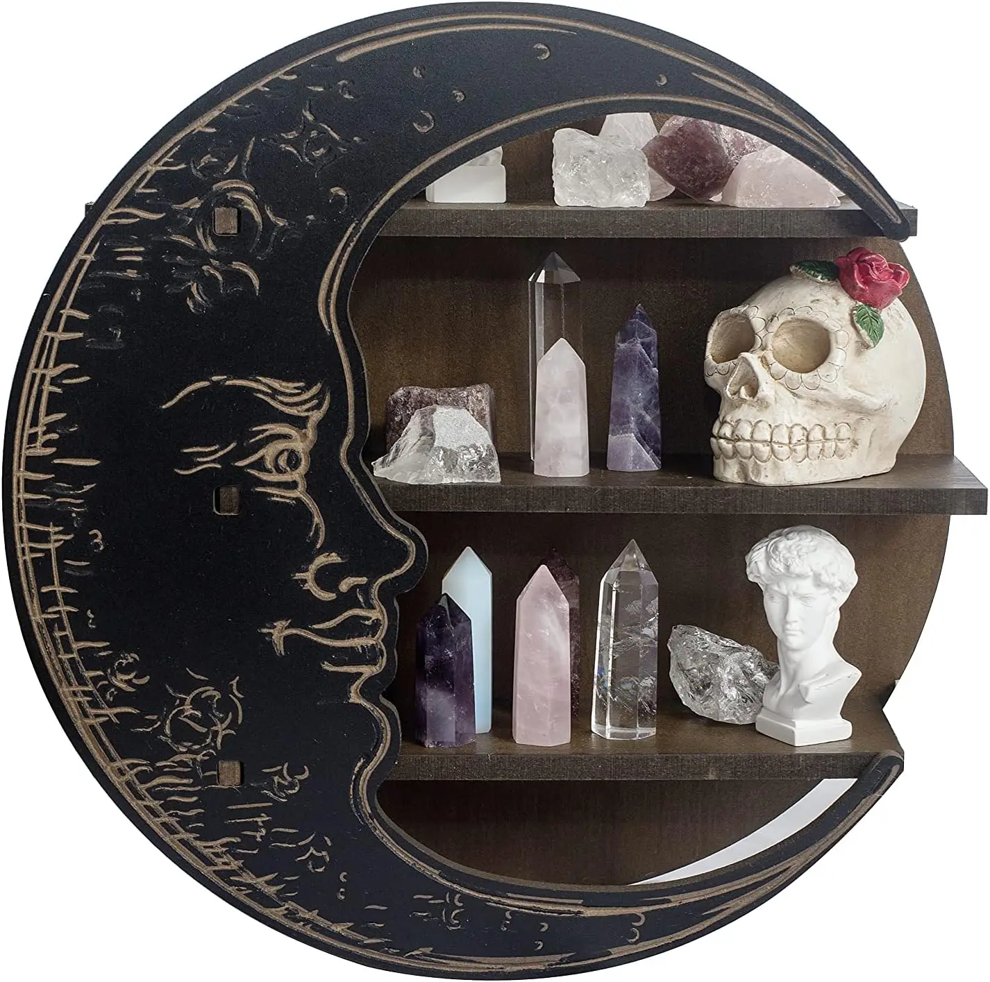 

Black Crescent Moon Wall Shelf - Wooden Crystal Holder for Stones & Oils - Witchy Wall Decor