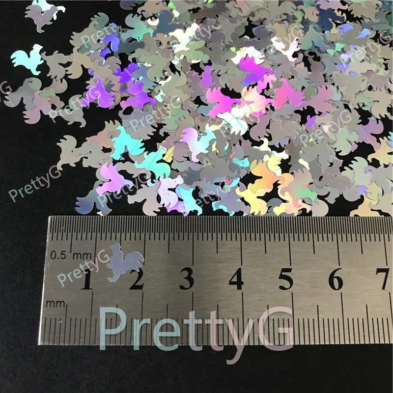 PrettyG 1 Box Special Roosters Glitter Shape Holographic Silver Animal Glitter Sequins for DIY Art Craft Nail Makeup Decoration