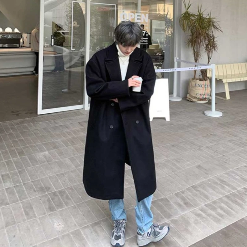 

Men's Autumn Winter Luxury Wool Coat Korean British Mix Design Mid Length Trench Coat High Quality​