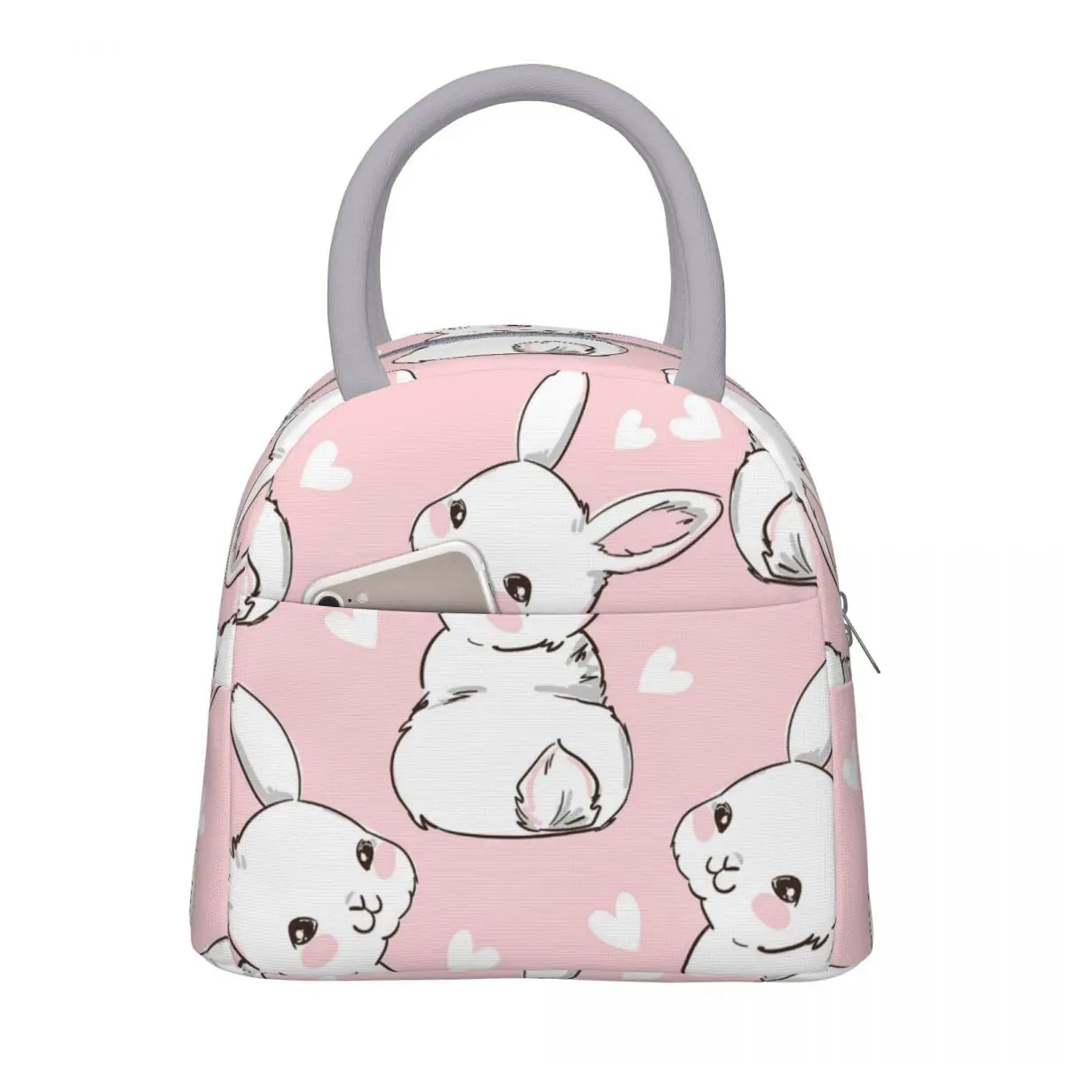 

Portable Lunch Bag Rabbit Print Thermal Insulated Lunch Box Tote Cooler Handbag Bento Pouch Dinner School Food Storage Bags