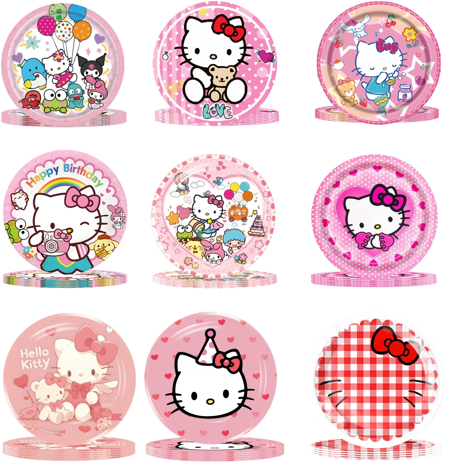 Assiette Hello Kitty 7/9 pouces, décoration de fête d'anniversaire, verres en papier, fournitures pour cadeaux de fête prénatale pour filles