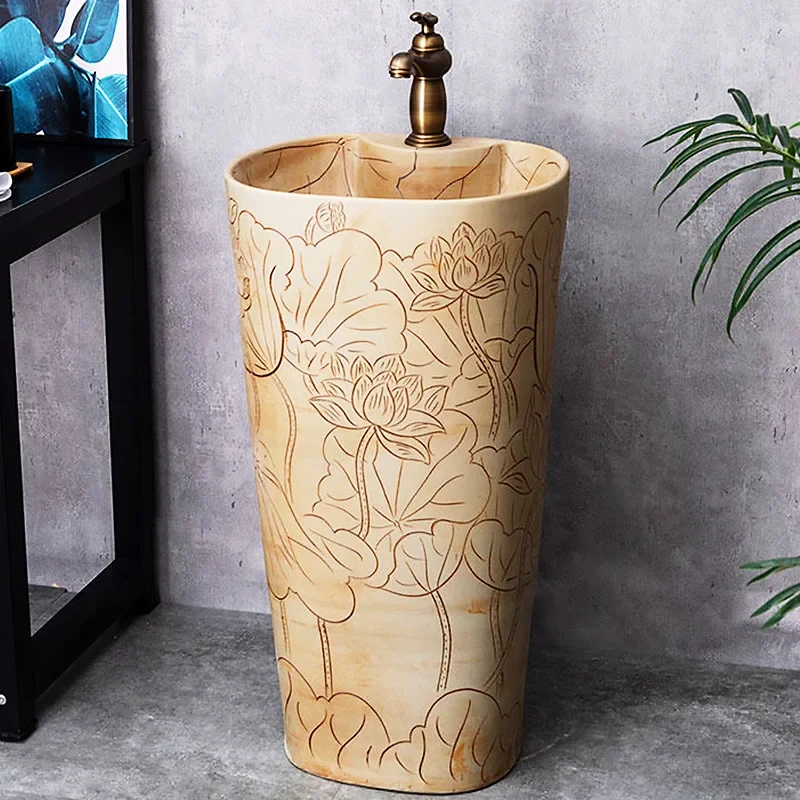 Column basin wash basin, floor-to-ceiling integrated ceramic outdoor, washbasin for household use, column-type washbasin