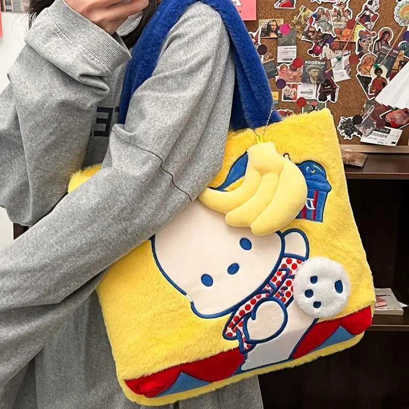 Sanrio Hot Tote Bag Flannel Shoulder Bag Girl Large Capacity Handbag Hello Kitty Kawaii Fashion Popularity Gift Princess Style