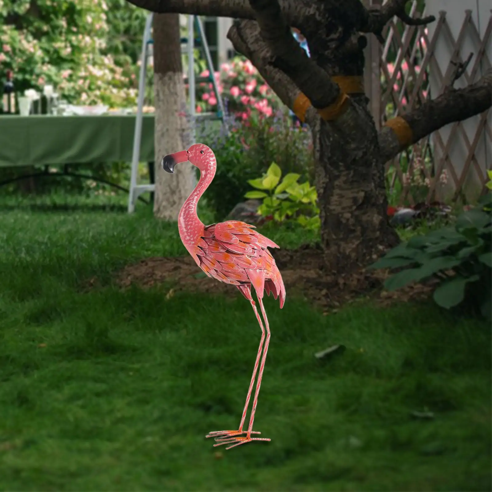 

Animal Figurines Pink Metal Flamingo Statue for Courtyard Outdoor Balcony