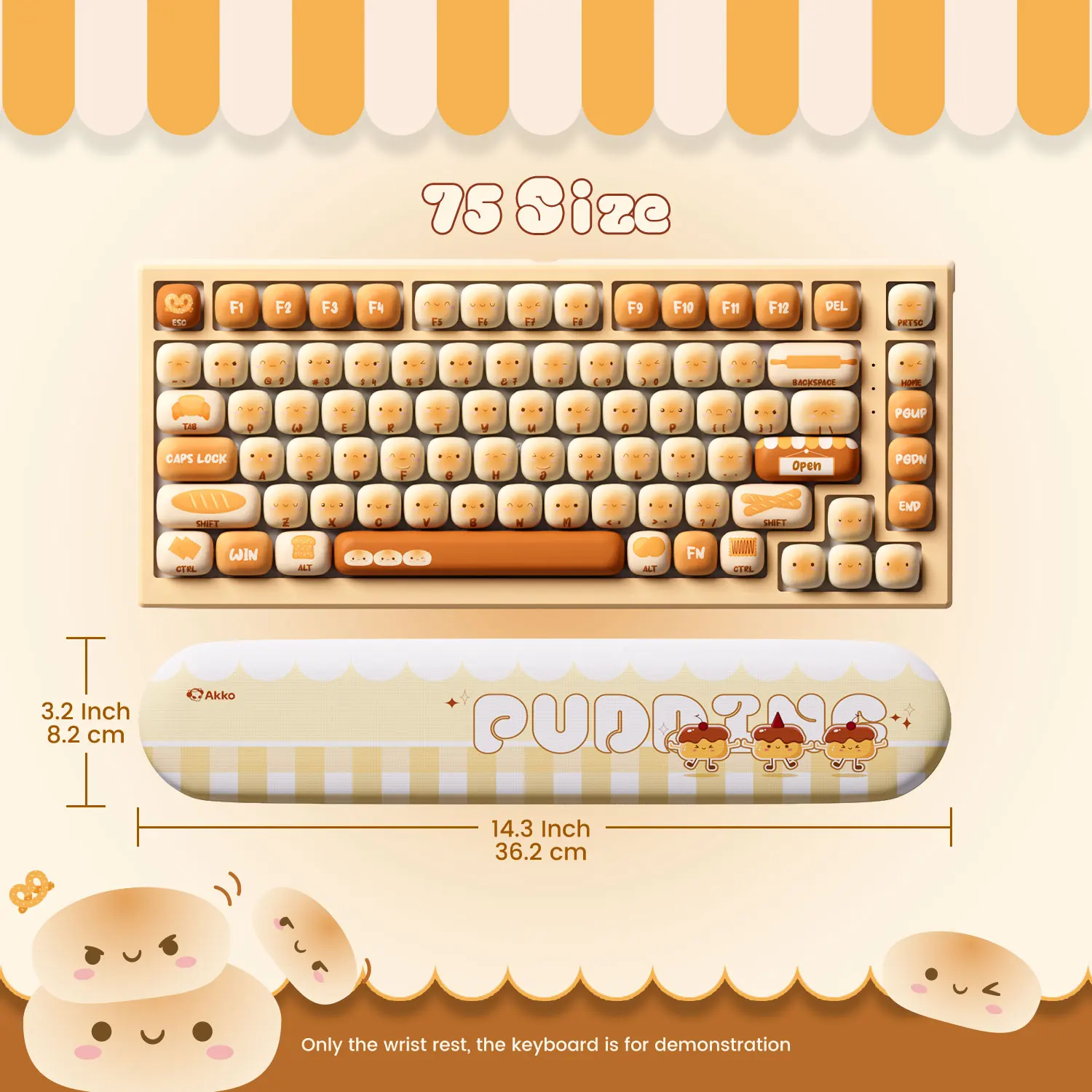 Akko Pudding Buns Keyboard Wrist Rest Pad Ergonomic Soft Foam Lycra + PU Easy Typing Pain Relief Anti-slip for Office Home Gamer