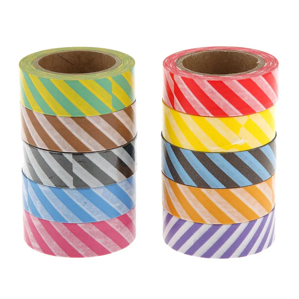 10x Washi Striped Sticky Paper Masking Adhesive Tape Scrapbooking DIY