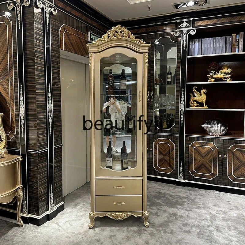 

French solid wood single-door wine cabinet luxury carved living room glass display locker home1184