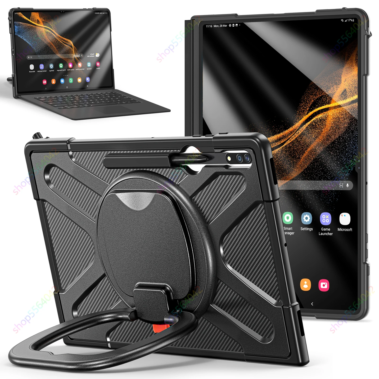 

For Samsung Galaxy Tab S9 S8 Ultra 14.6inch 2023 SM-X910 X900 Tablet Case 360 Rotating Stand Ring Kids Cover with Pencil Holder