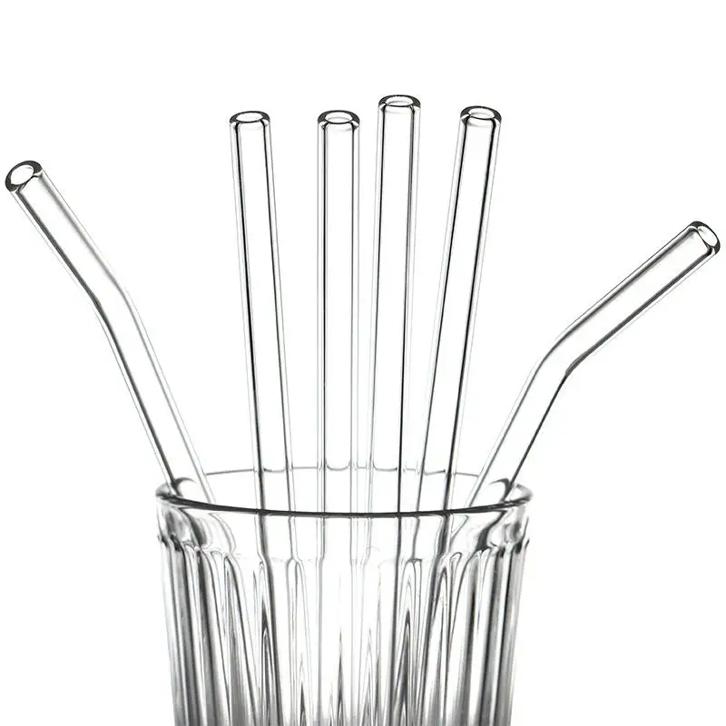 Reusable  Set High Borosilicate Smoothie Cocktails Straw Healthy Eco Friendly Drinking Straw With Cleaning Brush