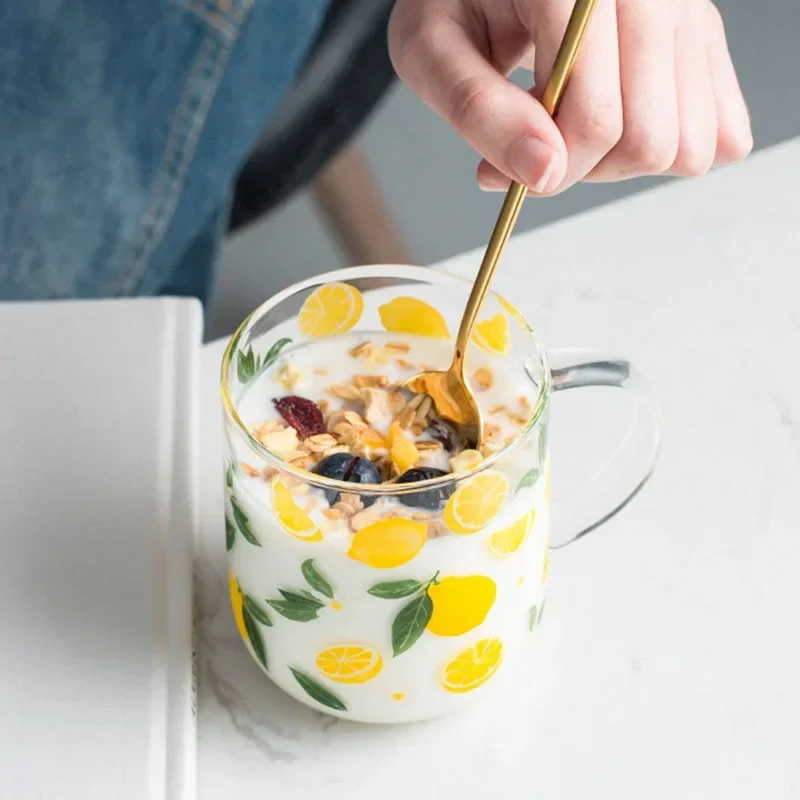 

Ins Cartoon Glass Cup Breakfast Cups High Borosilicate Household Milk Mug Female Gift Cupp Cereal Coffee Mug Cups Coffee Cup