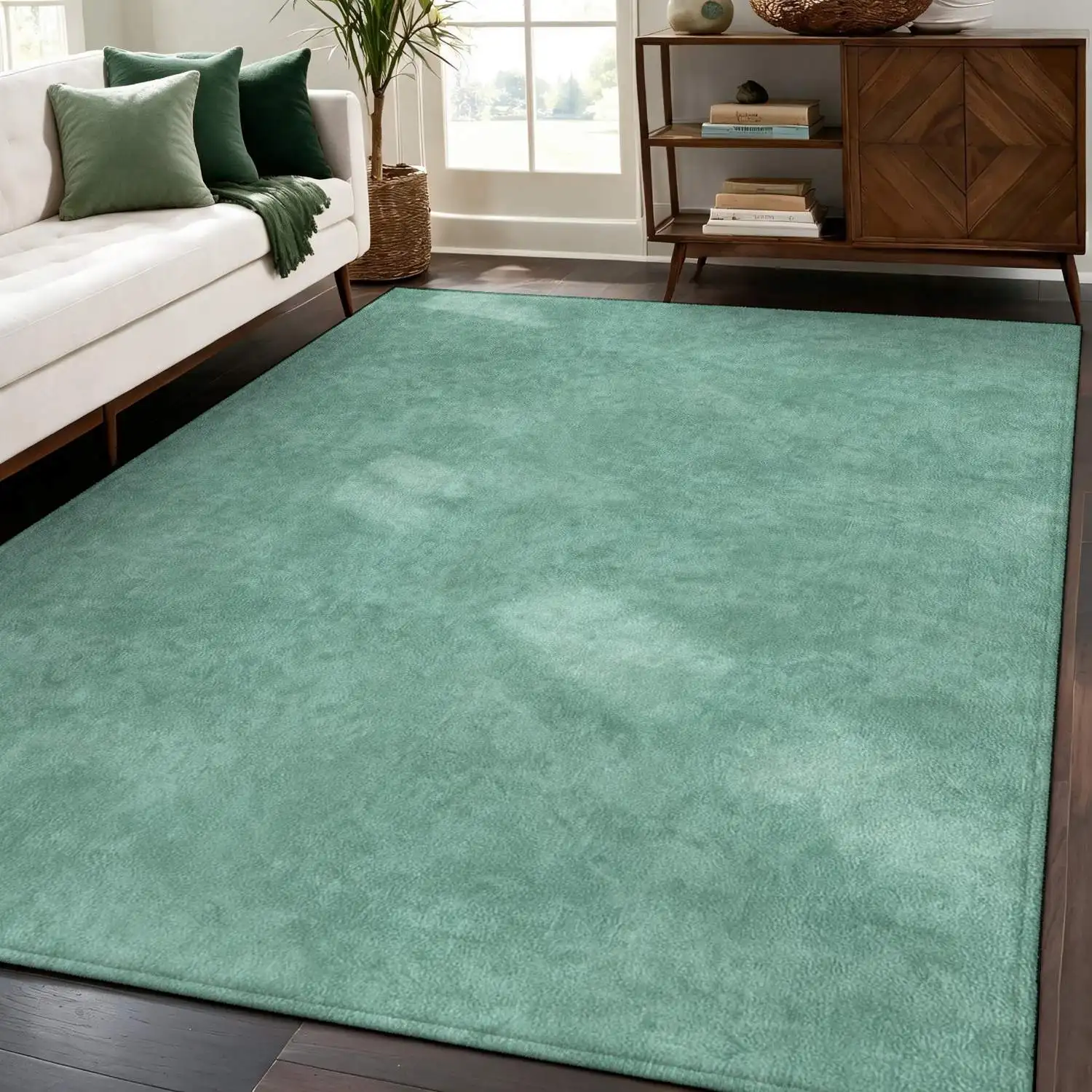1Pc 2D Printed Light Green Nordic Minimalist Carpet, Instagram-Style Home Decor Floor Mat, Multi-Size, Machine Washable, Suitable for Multi-Scene Use