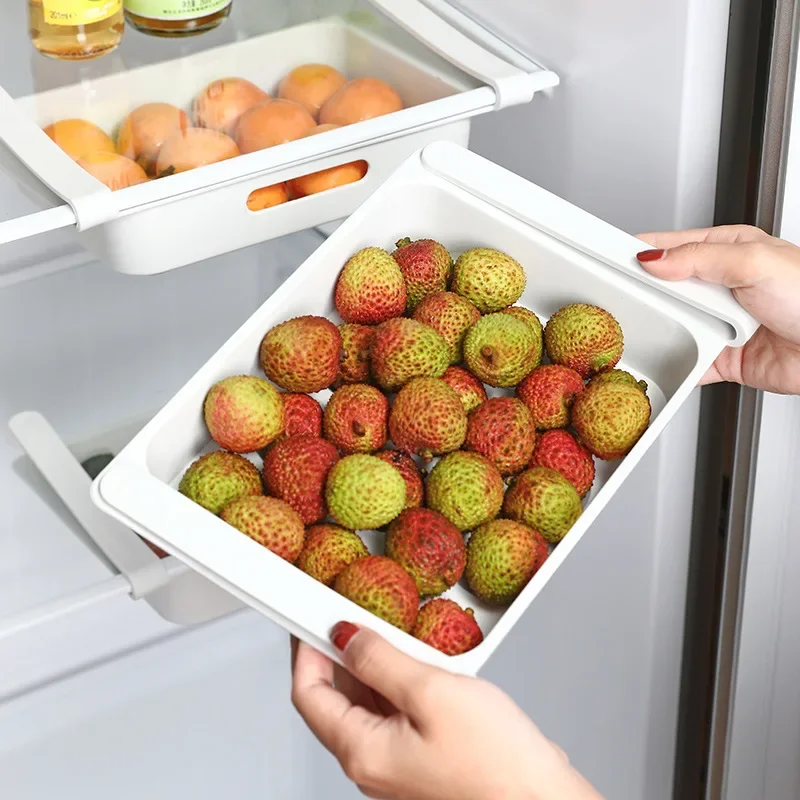 Kitchen Fruit Food Eggs Storage Box Plastic Clear Fridge Organizer Slide Under Shelf Drawer Box Rack Holder Refrigerator Drawer