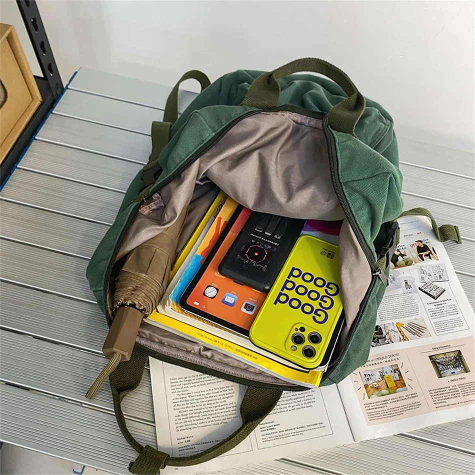 Neuer einfarbiger Damen-Rucksack aus Segeltuch, Vintage-Schultasche für Teenager-Mädchen, 2024, Outdoor-Reise-Handtasche, Geldbörsen, Büchertasche,