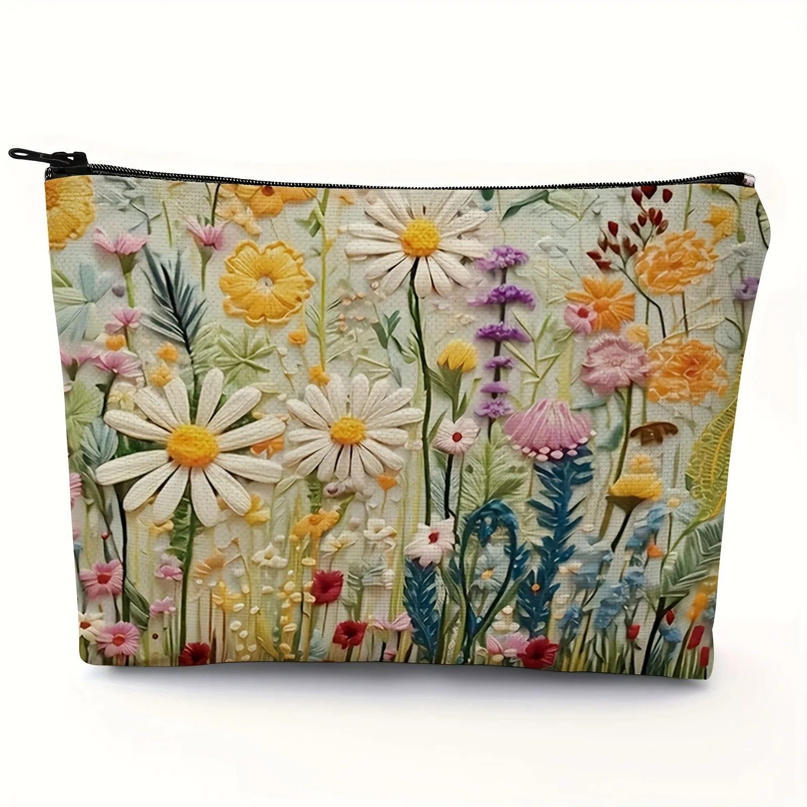 Flower Makeup Bags Vintage Flower Consmetic Bag Daisy Flower Makeup Pouch Storage Bag Portable Toiletries Storage Bags Women