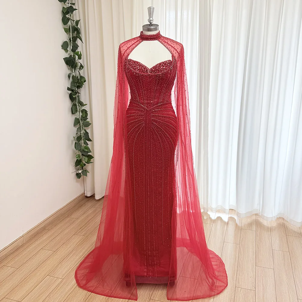 Eshaut&bridal Elegant Mermaid Evening Dress for Women with Cape Sleeves 2025 Long Formal Prom Wedding Party Gown Customized