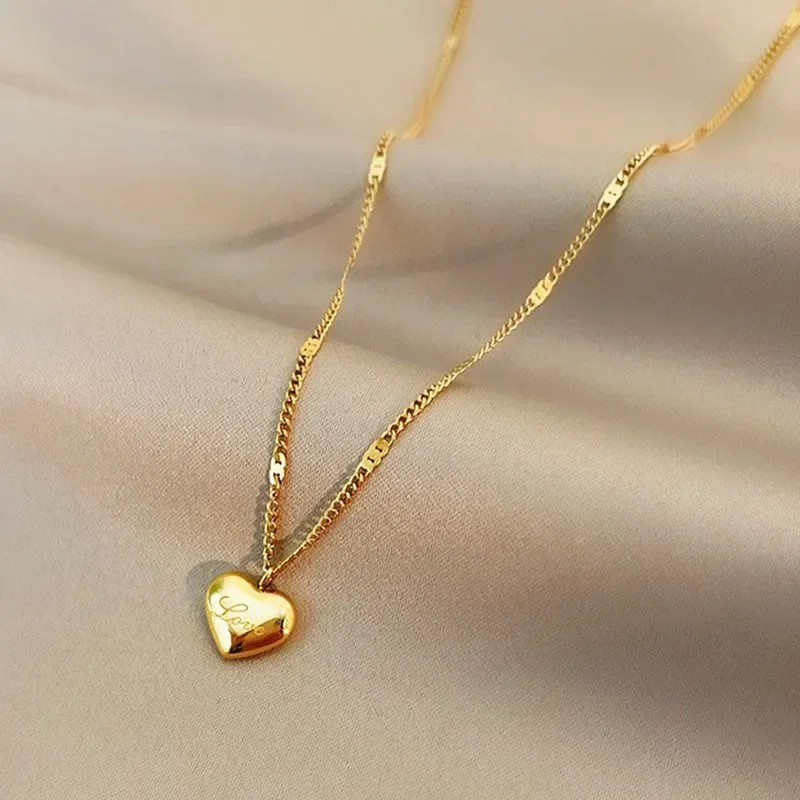 Einfache Liebe Anhänger Schlüsselbein Kette Halskette Trendy Gold Farbe Edelstahl Halsband für Frauen Mode Personalisierte Schmuck Geschenk – Detail 1
