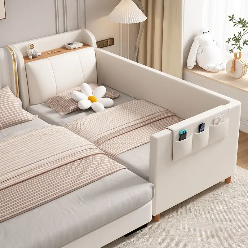 

Children's bed Boy splicing bed Solid wood widened splicing artifact Soft bag Baby single with guardrail Boy crib