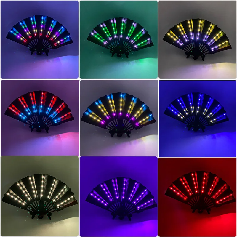 LED Fan Flashing Folding Dancing Lights Fan Night Show Luminous DJ Fluorescent Bar Club Glow Party Supplies Color Changing Fan