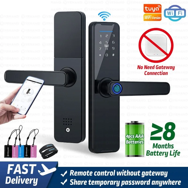 Smart Biometric Black Lock, Desbloqueio remoto, Keyless WiFi Lock, Electronic Door Lock, Tuya App, Go K7