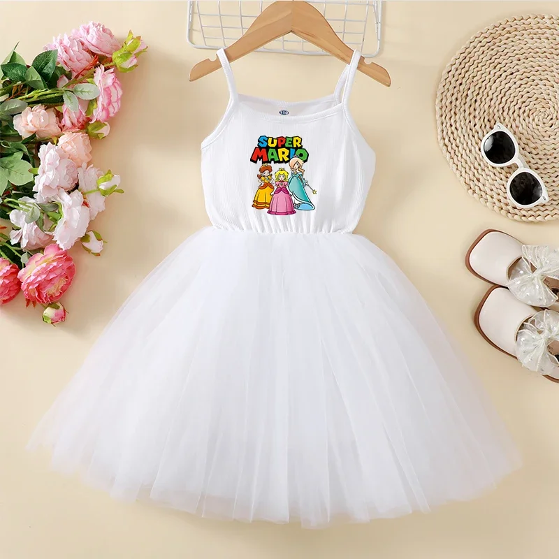 

Super Mario Sundresses Slip Dresse Pinks Princes Dress Childrenss Cartoon Patchwork Mesh Sundress Princess Dressess Tutu Dresses