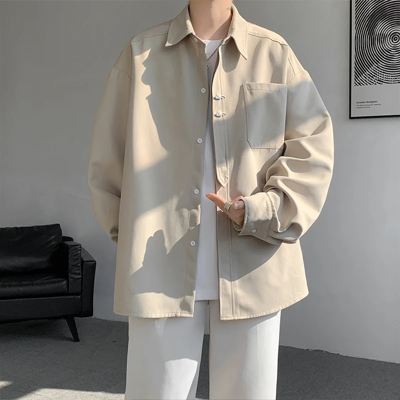 2026 New Autumn Plus Size 5XL Solid Color Shirt Men's Versatile Single Breast Pocket Long Sleeve Loose Fit Casual Shirt M-XXXXXL
