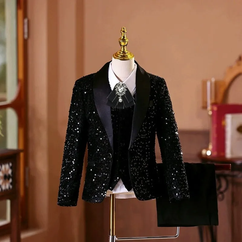 5PCS Children's Suit Set For Boys New Autumn And Winter Fashion Sequines Blazers For Boys Hosting Piano Performances A4981