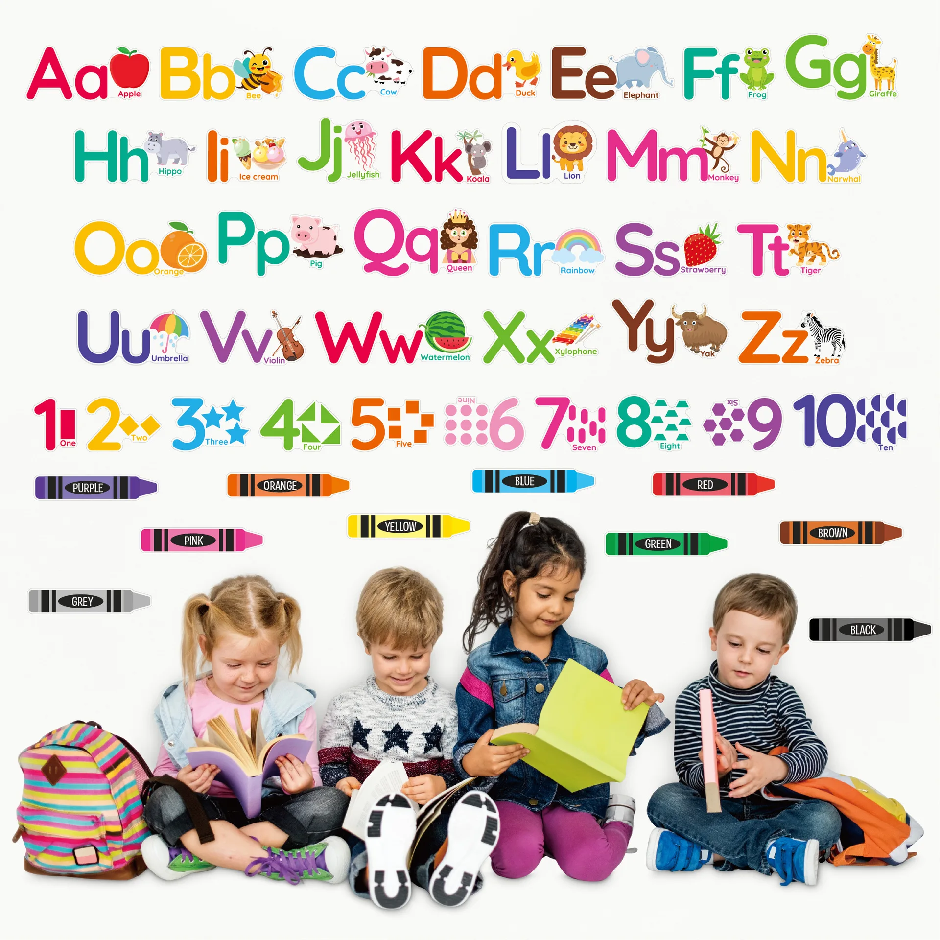 

50PCS Cartoon Animal Wall Stickers, Removable Alphabet Decals for Nursery, Kids Room, Classroom, Educational Learning Decor