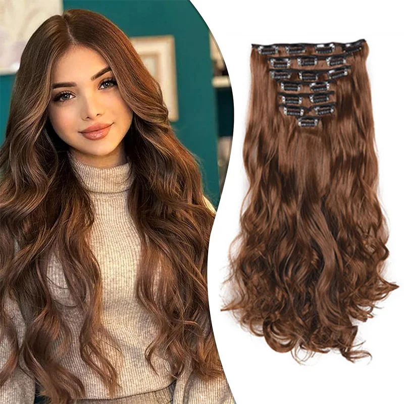 Synthetic Long Wavy Clip In Hair Extensions Clip ins Thick Double Weft Hair Clip Extensions for Women 8Pcs Clip In Extensions