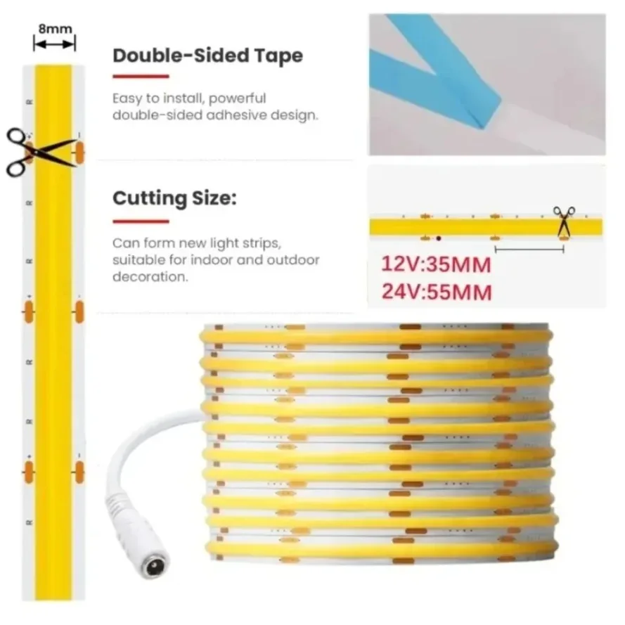 320LEDs/M RA95 High Density Flexible COB LED Strip DC12V/24V Hand Sweep Sensor Switch with US/EU Plug for DIY Home Bedroom