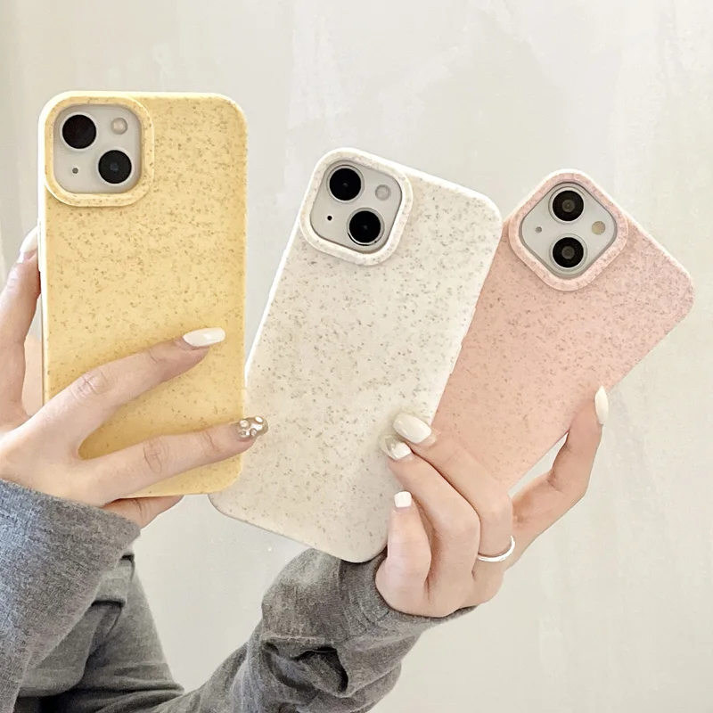 Case For iPhone 15 14 Pro Max plus 13 12 11 X XS XR 7 8 Plus 16 Soft Silicone Eco-friendly Biodegradable Eco-Wheat Straw Cover