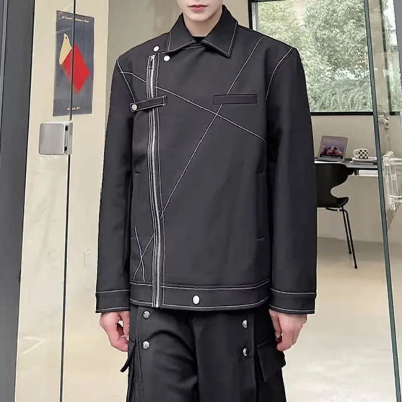 แฟชั่นเปิดลวดDesigner Diagonal Zipper Jacket Casual Top 2025 ฤดูใบไม้ผลิฤดูใบไม้ร่วงเสื้อใหม่ผู้ชาย