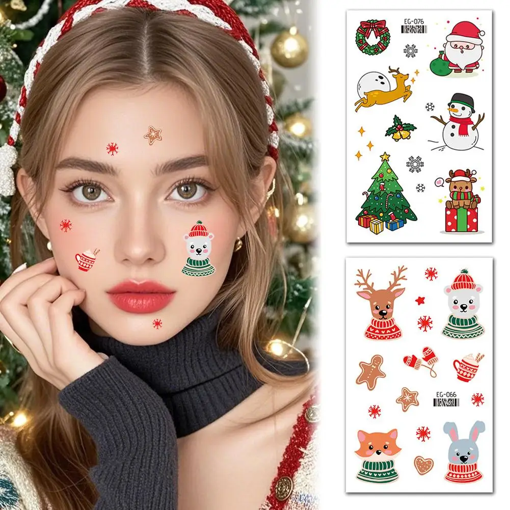 بريق عيد الميلاد ملصقات الوجه مقاوم للماء ندفة الثلج المتاح لصاقات وشم الكرتون بريق ملصقات 2026 جديد ديكور الوشم