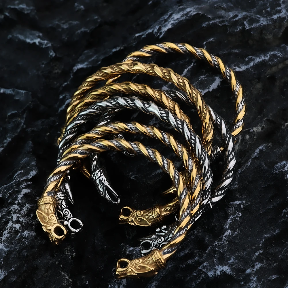 

Viking Odin Crow Head Open Bracelet for Men's Stainless Nordic Fashion Bracelet Fashion European and American Style Jewelry