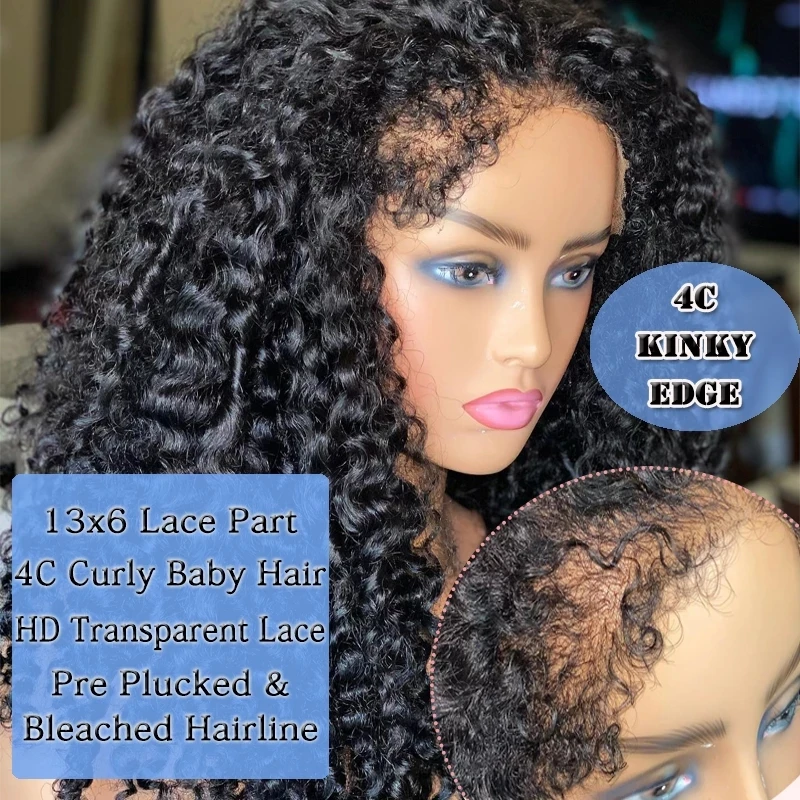 34in 250% Curly Baby Hair Wig 13x6 HD Lace Front Human Hair Wigs Kinky Curly Pre plucked 4x4 HD Closure Wig For Women Water Wave