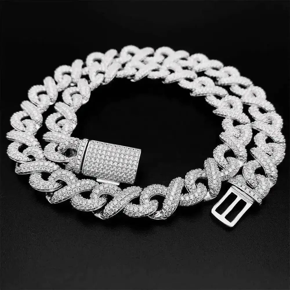 

Popular Trendy Hip Pop Rich Choker Anklet 925 Silver Sterling 20" 13mm Iced Out Vvs Moissanite Cuban Chain Necklace
