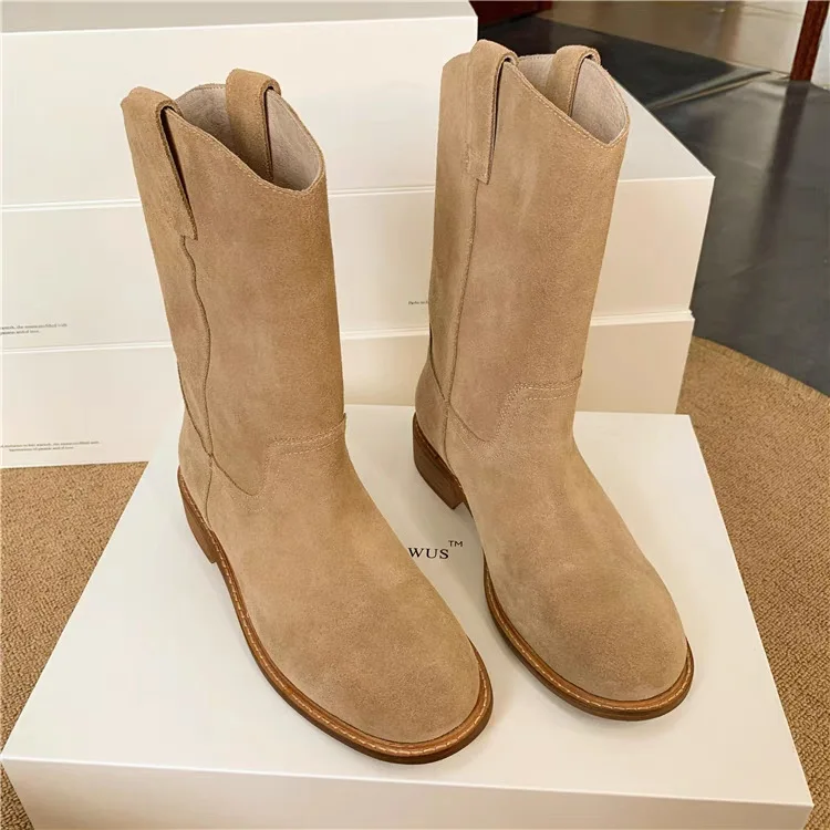 Short boots retro round toe flat bottom frosted soft leather midsole boots for women 2025 autumn and winter new collection view 3