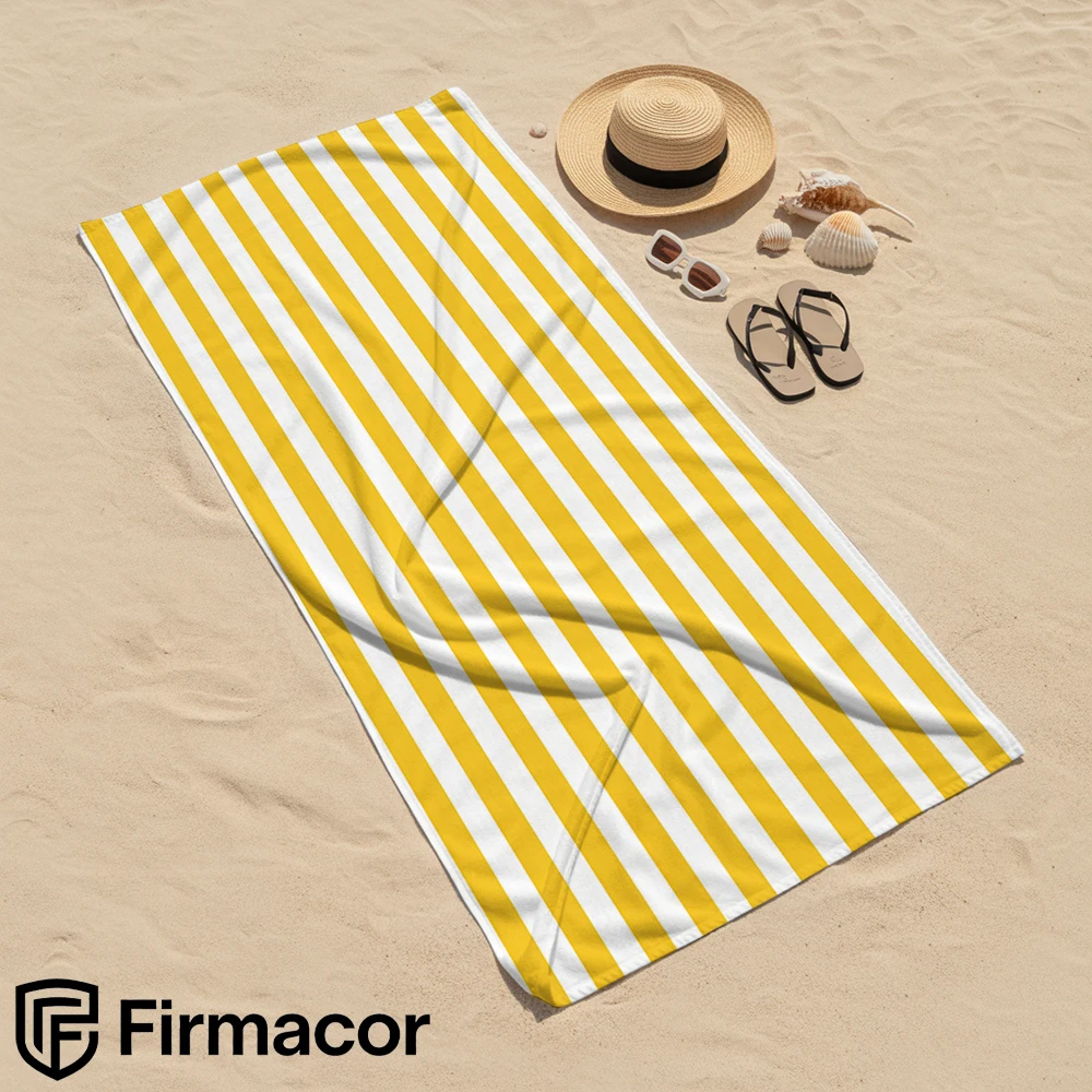 

Yellow & White Line Soft Portable Travel Towel Unisex Ultra Lightweight Microfiber Oversized Sand Free Quick Dry Beach Towel