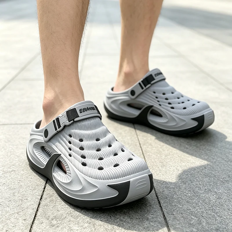 Soft Cloud Thick Bottom Clogs Men Summer 2026 Non Slip Eva Patchwork Beach Slippers Plus Size Driving Shoes Sandals for Men
