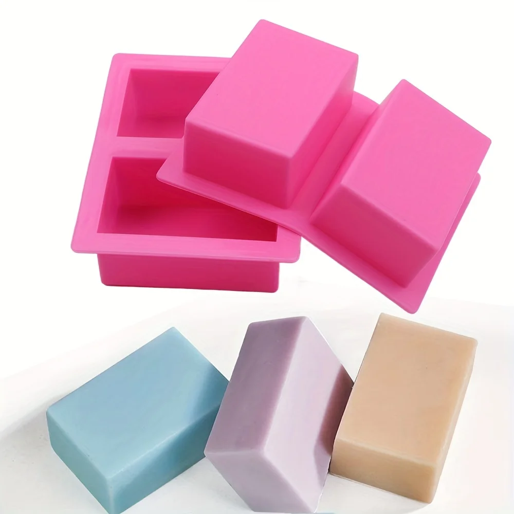 1pc Rectangle Silicone Soap Mold 4 Oz Thick Rectangular Resin Candle Mold 2-Cavity Toast Cake Pastry Baking Tool