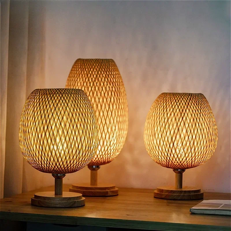 High-End Japanese-Style Solid Wood Decorative Table Lamp Creative Bamboo Zen New Chinese Bedroom Bedside Lamp