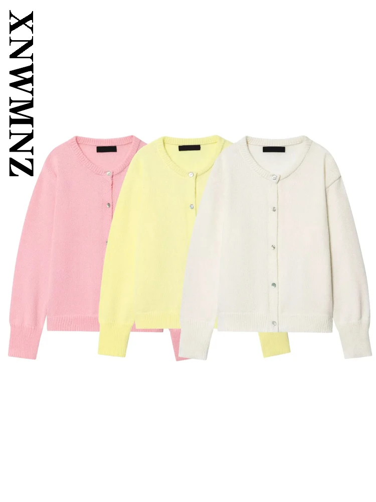 

XNWMNZ 232, осенний новый женский винтажный универсальный вязаный свитер с длинными рукавами, простая женская повседневная верхняя одежда с круглым воротником