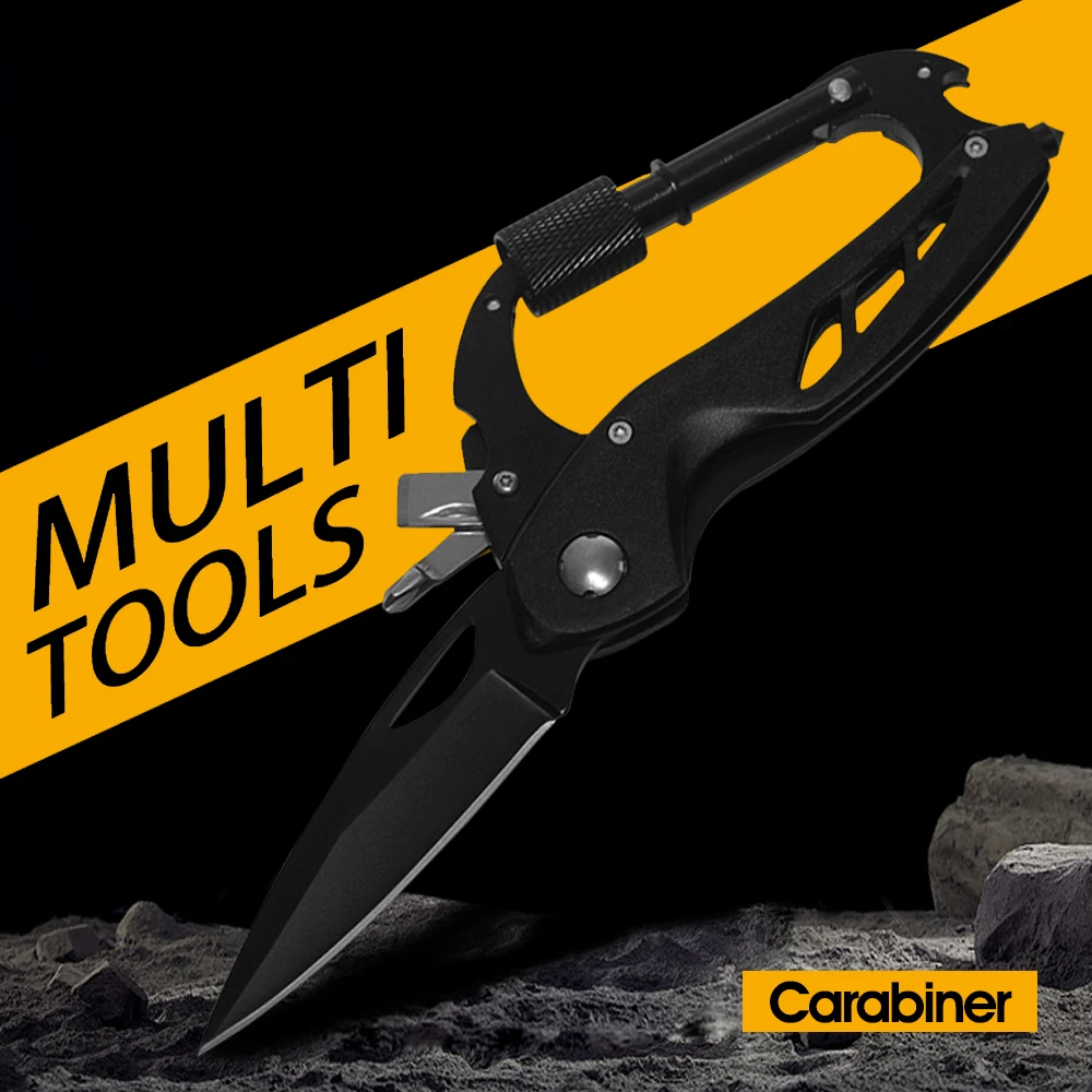 Multitool Carabiners , EDC with Pocket Knife , Bottle Opener, Window Breaker and Screwdriver, Survival Gear for Camping Hiking