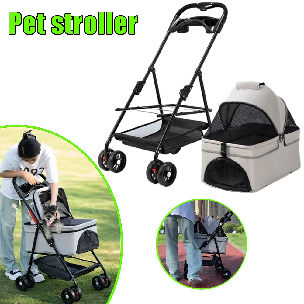

Foldable Pet Stroller With Storage Basket 4 Wheel Dog Travel Stroller Foldable And Removable Cage For Puppies And Cats Outdoor